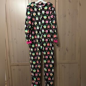Pj Couture Black Fleece Onesie with Neon Owl Motif